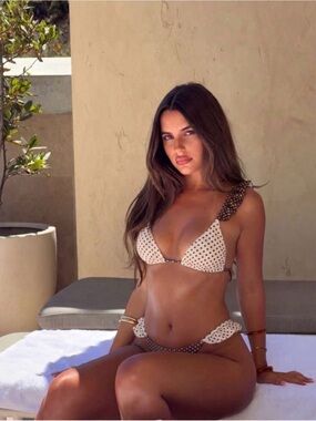 Polka Dot Ruffle Strap Bikini Set - Cream & Brown